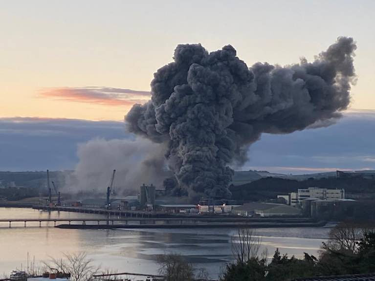 Port of Cork fire - It is understood the fire broke out earlier in a large silo used for the storage of animal feed