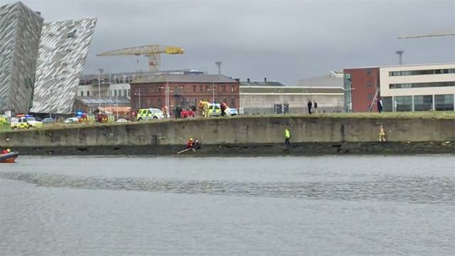 A still from video of the scene at Belfast's Victoria Channel on Saturday afternoon