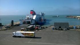 A scene at Rosslare Europort yesterday as Stena Horizon is taking bunkers from tanker Mersey Spirit while cargoship Ayress arrives from Ayr, Scotland