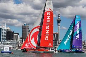 Dongfeng sailing to victory in the New Zealand Herald In-Port Race today