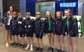 The Irish Optimist sailing team at Dublin Airport, early this morning, on their way to Bulgaria