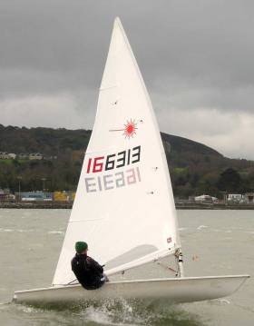 Ronan Wallace competing in the first races of Howth Yacht Club&#039;s Spring Laser Series