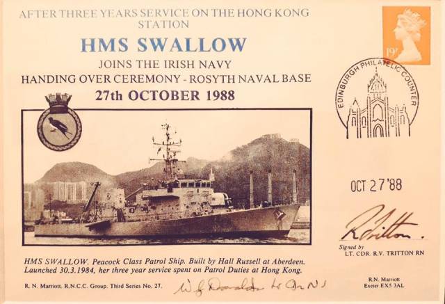This day last week, 27 October, marked the 30th anniversary (1988) at Rosyth Naval Base, Scotland where a pair of UK Royal Navy 'Peacock' class vessels that were based in Hong Kong, were handed over to the Irish Naval Service, where they continue to serve proudly and with distinction as LÉ Orla (P41) and LÉ Ciara (P42). However they are among the oldest in the fleet.
