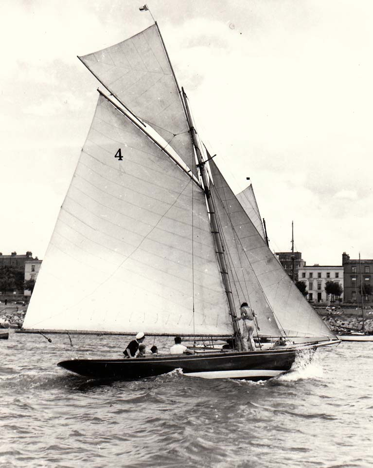 The Dublin Bay 21 Garavogue in Dun Laoghaire Harbour. During the 1930s, she was owned and raced by Lord Glenavy with his crew including his son, the writer Patrick Campbell