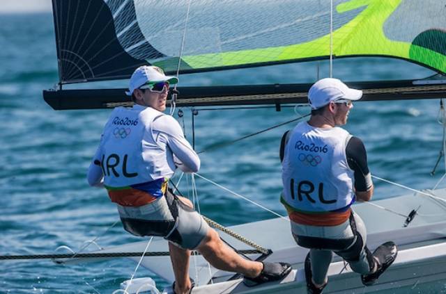 Ryan Seaton and Matt McGovern race for Ireland in the 49er medal race today