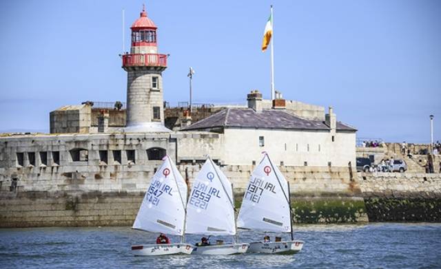 Optimist dinghy competitors return to Dun Laoghaire Harbour after today's Leinster Championship conclusion at the Royal St. George YC