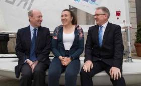 The 2018 Laser dinghy Masters World Championship will be sailed off Dun Laoghaire. Pictured at today&#039;s launch are Shane Ross T.D. Minister for Transport, Tourism and Sport with Annalise Murphy, 2017 Olympic Silver Medalist in the Laser class at the Rio Game, (who will act as event ambassador) and Paul Keeley, Director of Business Development with Failte Ireland