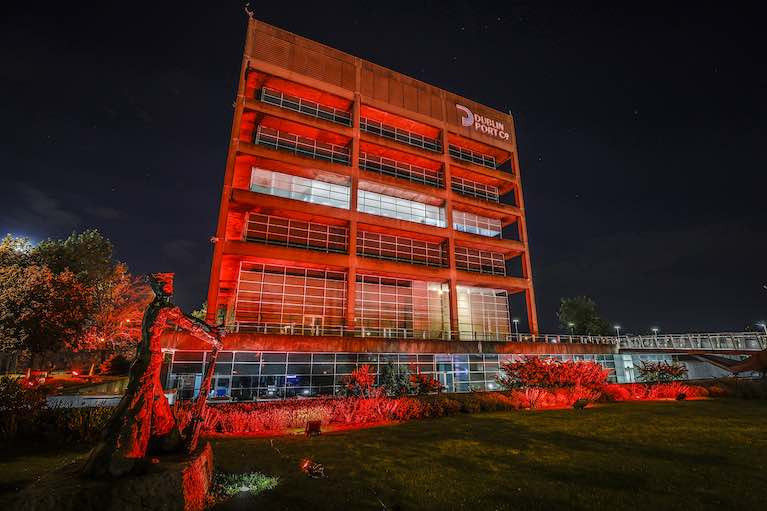 Dublin Port Company turns its landmark Port Centre building red