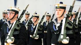 Members of the Naval Service Recruit Class &#039;Sullivan&#039; at their Passing Out Parade at the Naval Base, Haulbowline, Co. Cork. 