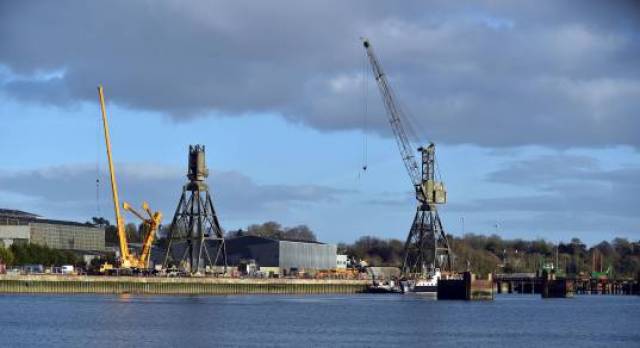 The changing waterfront scene of the old Verolme dockyard in Rusbrooke, Cork Harbour as the cranes are dismantled this week.