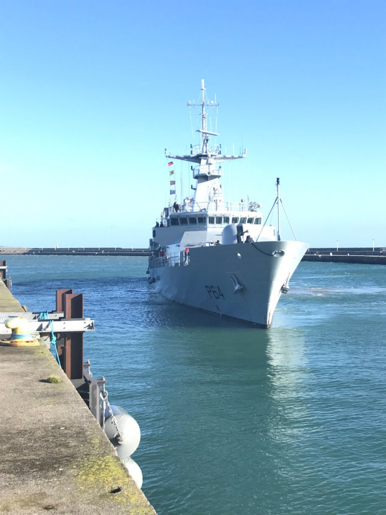 The newest Naval Service patrol vessel, LÉ George Bernard Shaw of the OPV90 class (second generation) AFLOAT adds arriving for the time to Dun Laoghaire Harbour which took place in February 2019. 