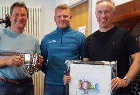 Andy McCleery (left) and Colin Dougan (right) are presented with their East Coast Prizes at County Antrim Yacht Club
