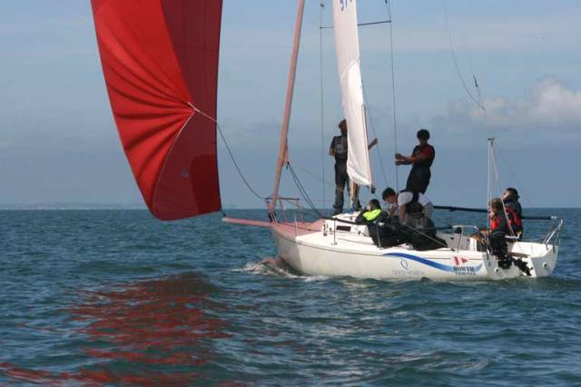 A perfect day for their first sail - pupils of Tokai School in Japan were introduced to sailing in Quest’s J/80s at Howth, in this case with instructor Alex Delamer.