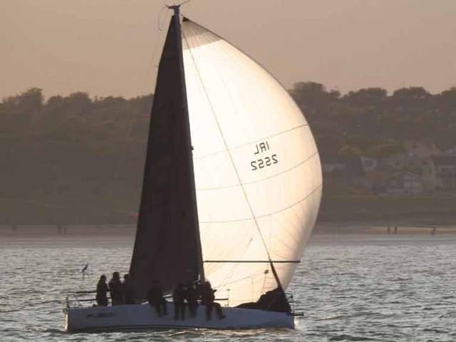 The heart of it all. The Corby 25 Fusion (Richard Colwell & Ronan Cobbe) in a club evening race at Howth