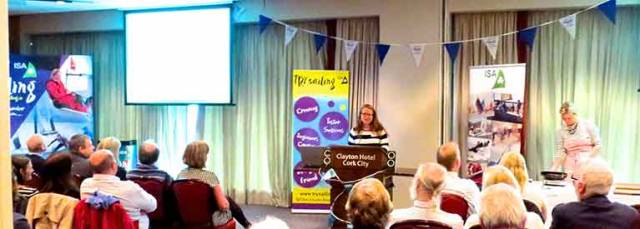 Capacity crowd – the gathering at last weekend’s ISA Cruising Conference in Cork, with Gail McAllister at the lectern and renowned chef Rachel Allen busy with her demonstration