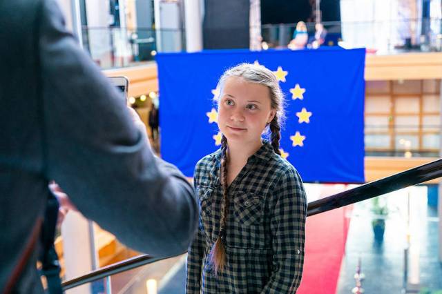Greta Thunberg at the European Parliament this past April