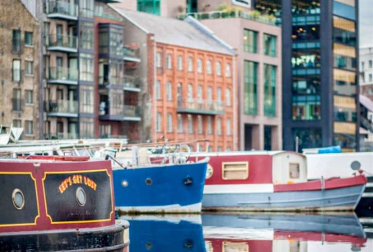 File image of houseboats with permits to moor long-term at Grand Canal Dock in Dublin city centre
