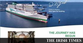 The Irish Ferries Webpage on June 13th with an image of the “WB Yeats”. The ferry company tried to rent another vessel of comparable size through international brokers