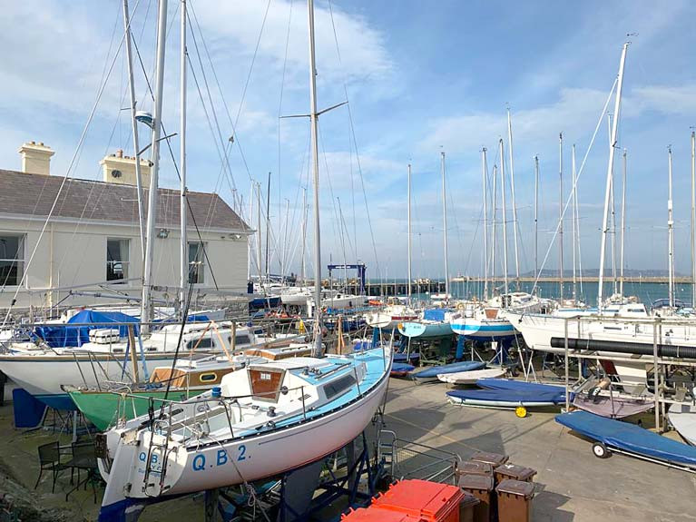 The platform at the National Yacht Club with boats ready for the annual lift in