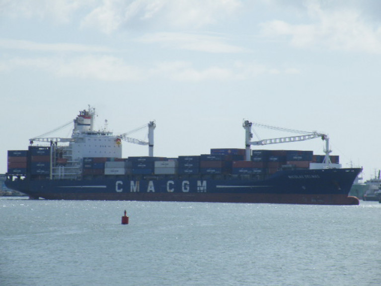 Supply-Chain Container Bottlenecks: Frontloading and an extended peak season will only exacerbate delays. Above Afloat&#039;s photo of the 2,207 TEU containership Nicolas Delmas operated by French carrier CMA-CGM as referred in the story below. 