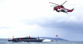 A Coastguard helicopter rescue an injured crew man from a capsized trimaran on Dublin Bay in 2013.  At year end 2015, approximately 64% of all Irish Coast Guard call outs relating to vessels were linked to recreational craft use