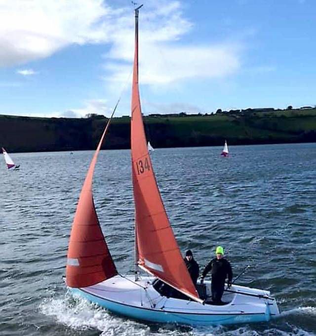 The Squib Allegro (134), Colm Dunne & Rob Gill, competing in a blustery KYC frostbite series second race