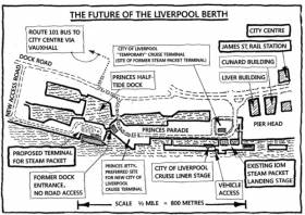 Plan of the proposed Liverpool ferry berth at Princes Half Tide Dock which would replace existing Isle of Man ferry terminal at Liverpool Landing Stage. This berth is located almost opposite of the UNESCO World Heritage site of the famous Waterfront dubbed the Three Graces