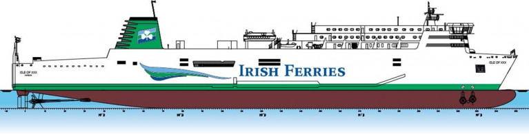 HAT-TRICK: An image of how Irish Ferries latest acquired tonnage Ciudad de Mahon, is to look when the company's livery is applied to the yet to be renamed ropax. This vessel is to further boost capacity as the third ship on their Dover-Calais service, but not until Q1 of 2022. 