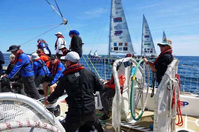 The race to Ireland began in perfect champagne sailing conditions under bright blue skies off the coast of Long Island, New York, USA