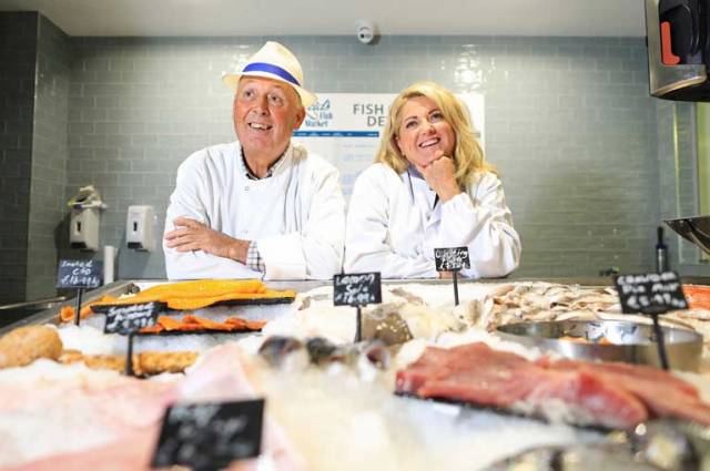 Master fishmonger Hal Dawson with Laura Desmond, Manager Reids Fish Market Howth. 