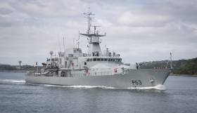 A twinning ceremony for LÉ William Butler Yeats is to take place this weekend in the City of Galway. Afloat adds the newest OPV P60 class vessel in service, is seen above underway departing Cork Harbour. A newbuild sister, LE George Bernard Shaw is scheduled for sea trials this month. 