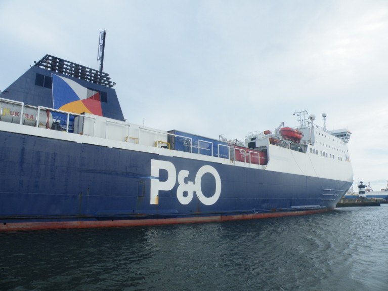 Afloat&#039;s photo of P&amp;O&#039;s Norbay a ropax passenger ferry berthed in Dublin Port which operates on the route to Liverpool. Afloat adds the company also operates on the North Channel and due to Covid19 has reduced capacity on the Strait of Dover service and on the North Sea. 