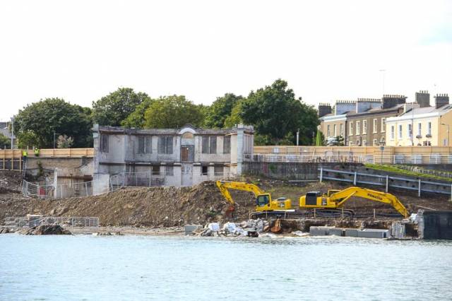 Work at Dun Laoghaire baths site continues on Dublin Bay. Architects say it will not only provide a connection between the People's Park (immediately behind the building above), but will also link the town of Dún Laoghaire with its seafront. Overall, the project aims to breathe new life into the seafront 