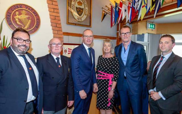 Colin Morehead, RCYC Vice Admiral and Chair of Cork 300, RCYC Admiral, Pat Farnan, An Tánaiste, Simon Coveney TD, Annamarie Fegan, Chair of Events & Communications, Patrick Coveney, CEO Greencore and Gavin Deane, RCYC General Manager)