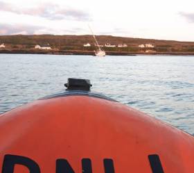 A view of the yacht aground at Kilronan from the bow of the lifeboat