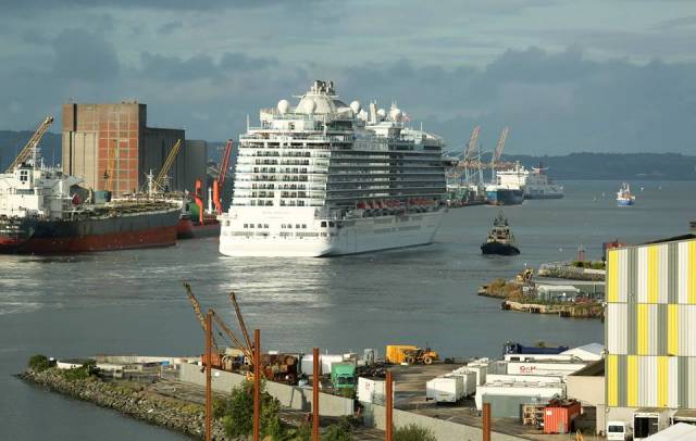 Royal Princess which featured in the ITV series 'The Cruise' is as Afloat adds is seen above in Belfast Harbour which is expected to welcome 117 cruise calls this year. In the immediate foreground to the right can be partially seen the Titanic Studies.