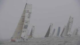 The persistent drizzle and low cloud did little to cheer those Mini sailors at the start of the Mini–Transat yesterday