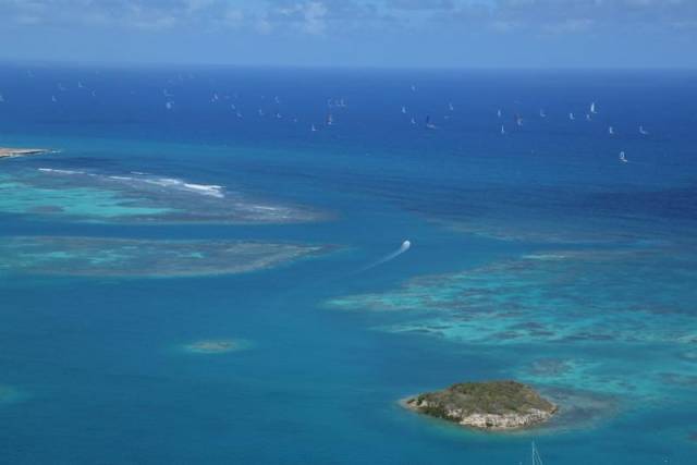 The RORC Caribbean 600 fleet on the windward side of Antigua
