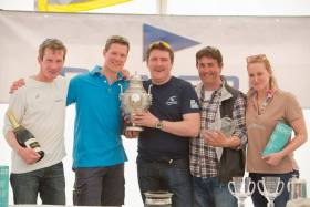 Dara O’Malley (in connacht T-shirt ) and his crew in on their Hunter 707 Seaword afte rtheir overall victory in the Silvers Marine Scottish Series at Tarbert this week