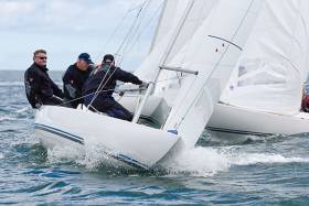 Jaguar sailed by Martin Byrne, Adam Winkelmann and Donal Small lead the Cantor Fitzgerald Dragon National Championships at Kinsale. Scroll down for photo gallery