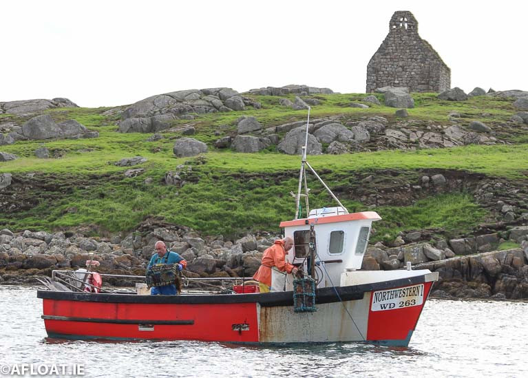 An inshore fishing vessel at Dalkey Island on Dublin Bay