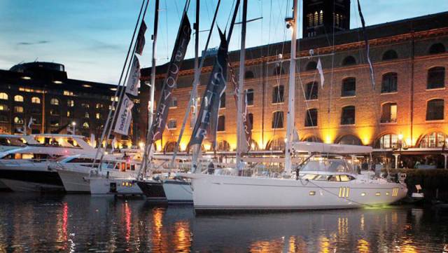 Luxury yachts berthed at St Katherine Dock for the London On-Water Boat Show - relaunching in 2019 as the London Yacht Show