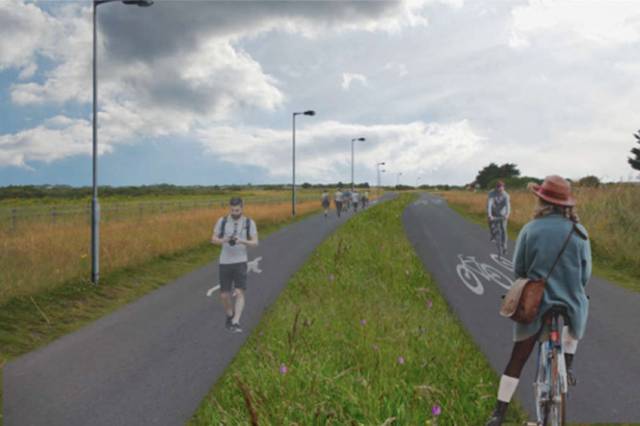 Photo montage illustrating the layout of the new cycle and walking route
