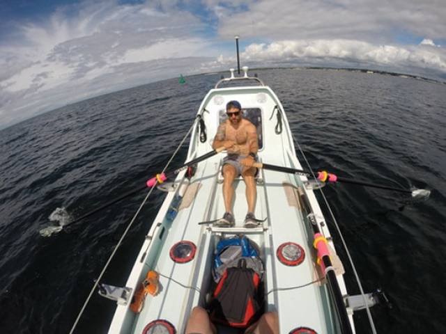 Gavan Hennigan training on the boat he will row across the Atlantic from this December