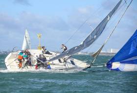 J109 Dear Prudence on the edge after gybing in Sunday&#039;s Spring Chicken Race on Dublin Bay. See gallery below