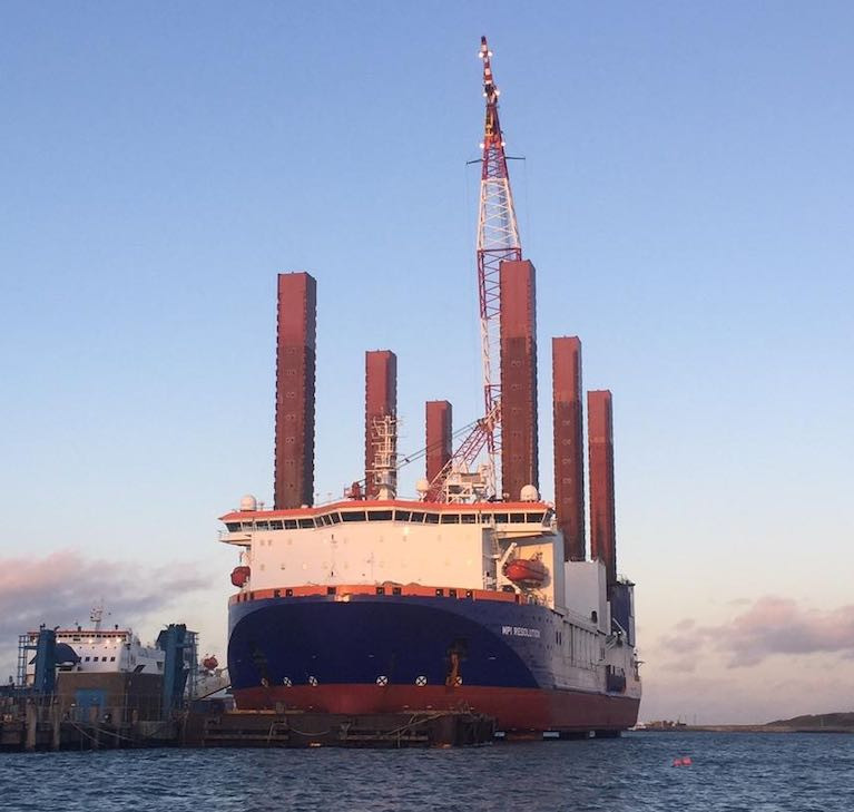 The 130- metre long MPI Resolution berthed at Larne on Ireland&#039;s east coast