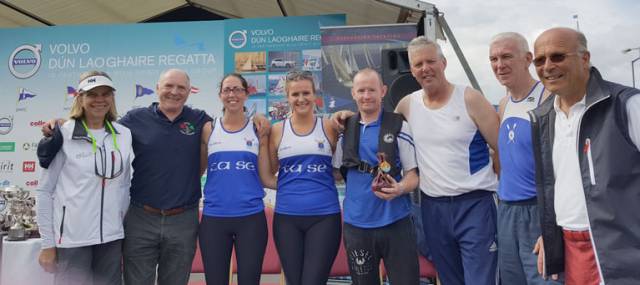 Kingstown 200 Bicentenary Rowing Race Prizegiving (l to r) Cathy McAleavy (Classic Race Coordinator) Chris Doorly (St Michaels Rowing Club) Paula Keating, Leona Franey, Marc Nichols, Michael Sillery, Michael Dunne of the Wicklow Rowing Club and Tim Goodbody (Volvo Race Director)    