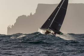 A competitor is heavily reefed in the Rolex Sydney Hobart Race