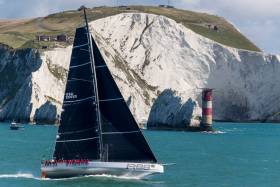 Rambler 88 – after a slow rounding of Land’s End, she has found better speeds close-reaching along the eastern edge of the Traffic Separation Zone off west Cornwall, and is leading the monohulls on the water and resumed climbing the ranks in IRC handicap.