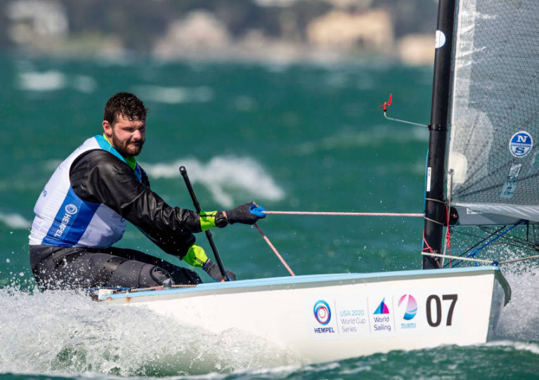 Donaghadee sailor Oisin McClelland in the Finn at the Miami World Cup Series event in January
